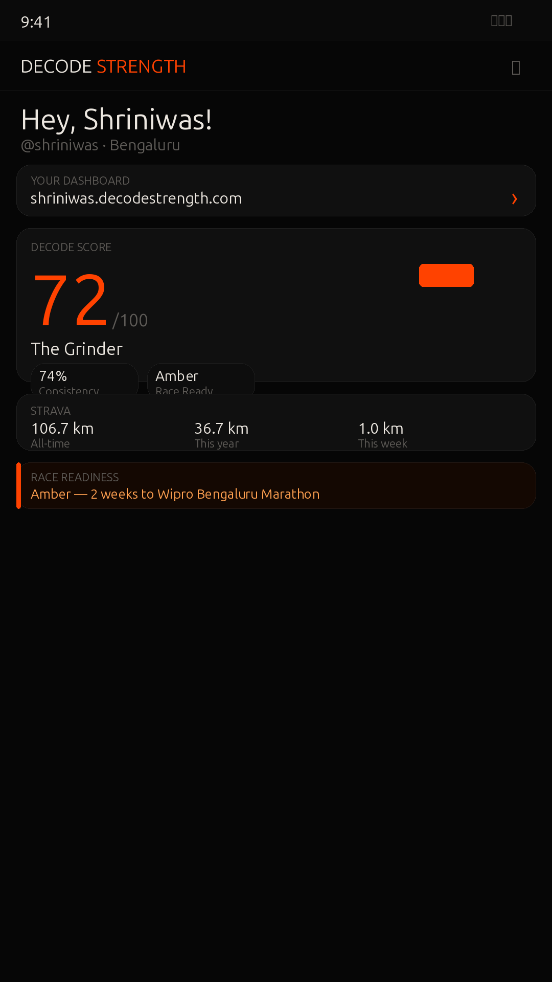 Decode Strength dashboard
